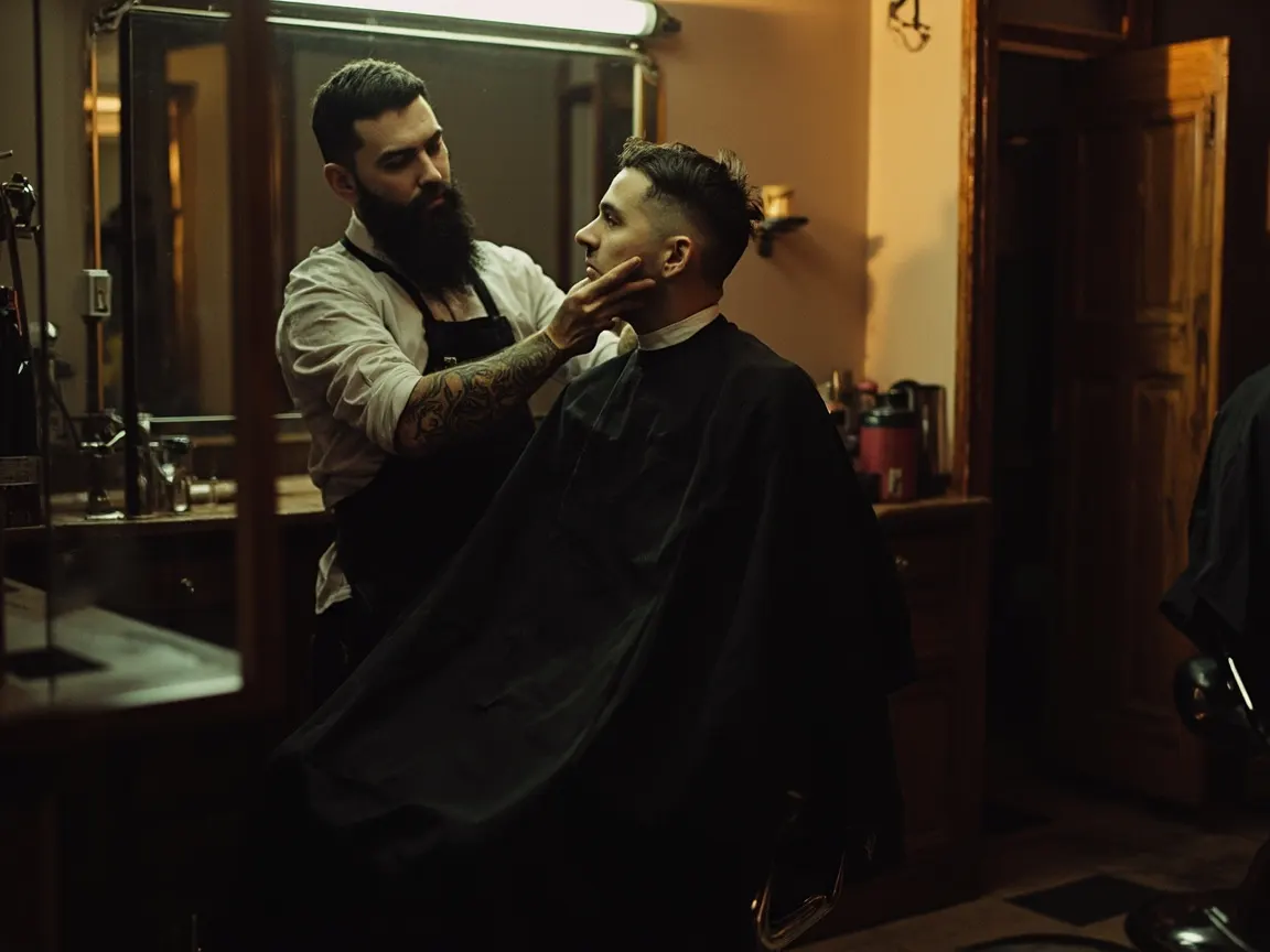 Barbero atendiendo a un cliente en su local